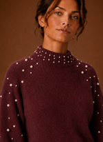Women's Knit Pullover - Pearl Embellished Sweater | Areleon