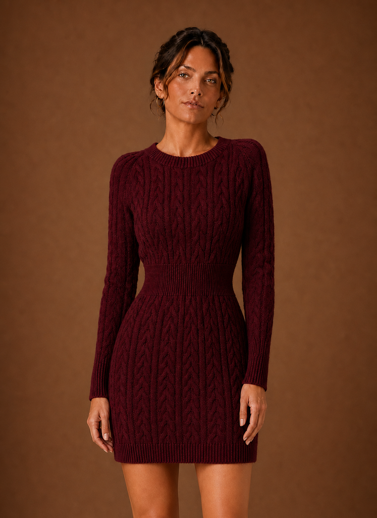 Women's Cable Knit Sweater Dress - Long Sleeve Mini Dress | Areleon