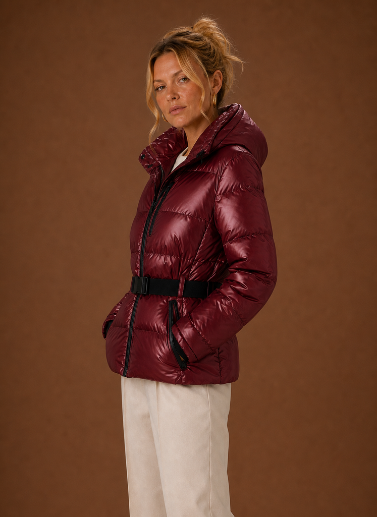Women's Puffer Jacket - Hooded Metallic Winter Coat | Areleon