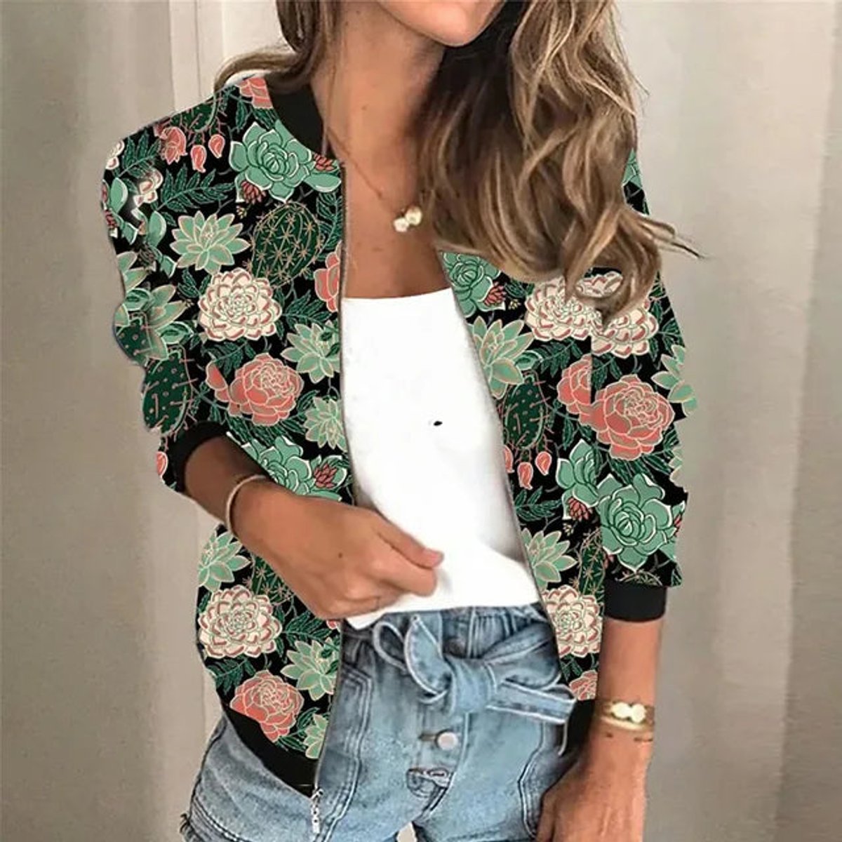 Sophie Floral Print Vintage Bomber Jacket