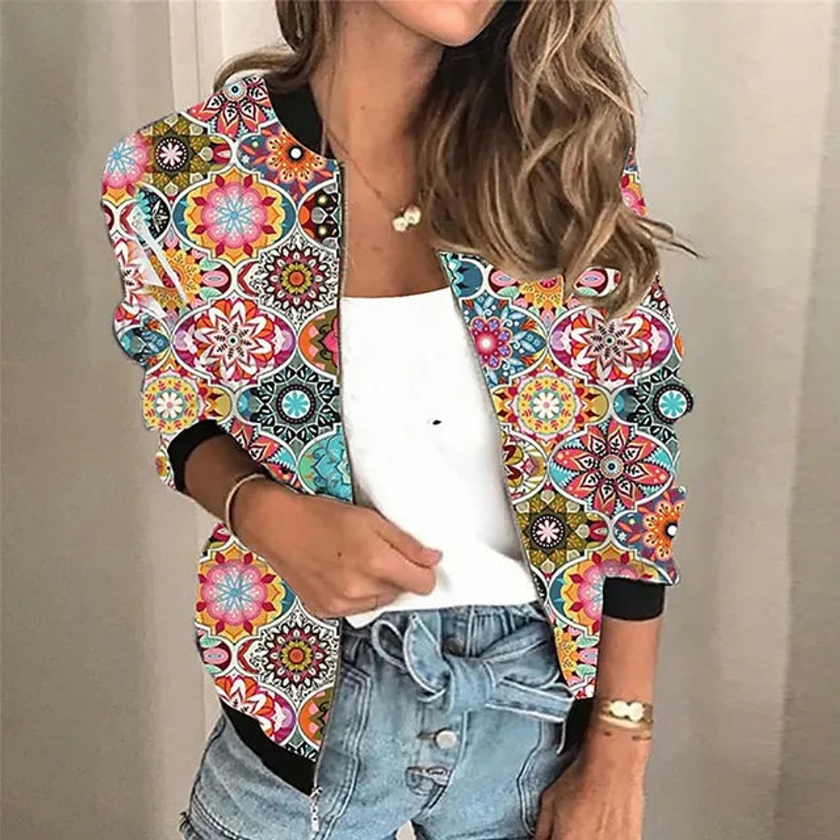 Sophie Floral Print Vintage Bomber Jacket