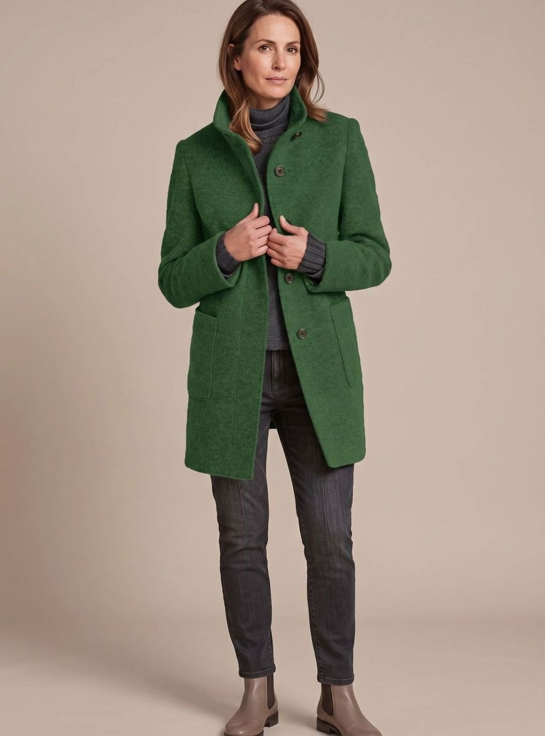 Leonie Classic Wool-Blend Coat with Stand Collar