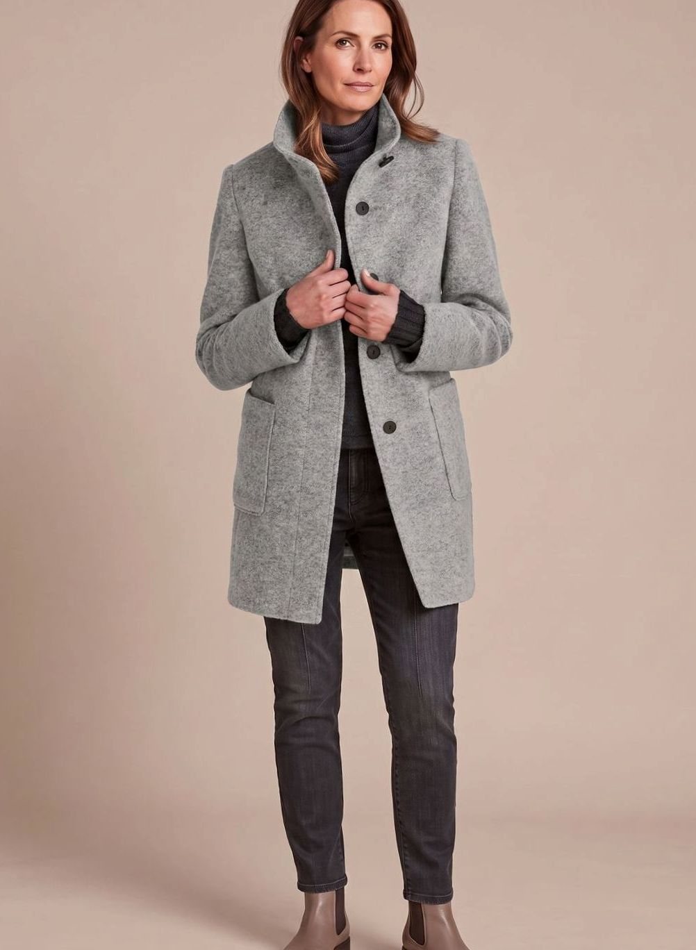 Leonie Classic Wool-Blend Coat with Stand Collar