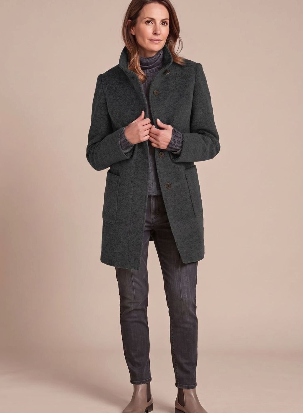 Leonie Classic Wool-Blend Coat with Stand Collar