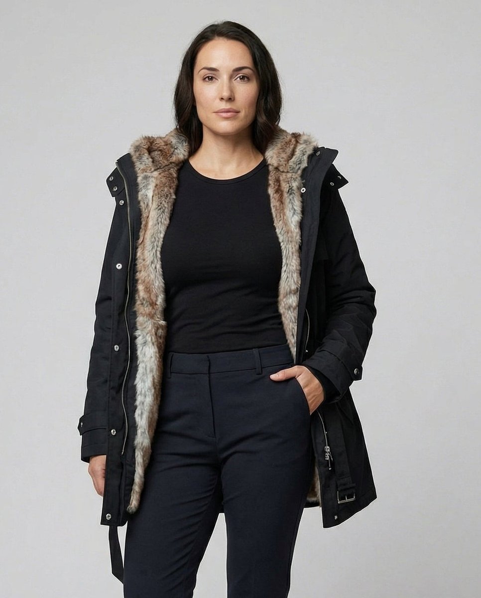 Charlotte Long Lined Parka with Faux Fur Hood