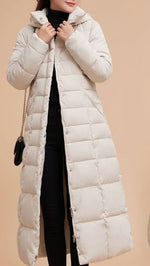 Emilia Long Quilted Coat with Fur-Trim Hood