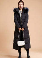 Emilia Long Quilted Coat with Fur-Trim Hood