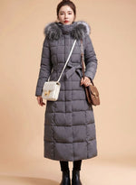 Emilia Long Quilted Coat with Fur-Trim Hood