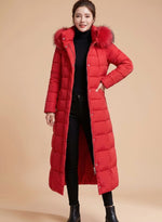 Emilia Long Quilted Coat with Fur-Trim Hood