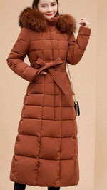 Emilia Long Quilted Coat with Fur-Trim Hood