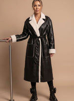 Clara Long Faux Leather Fleece Coat