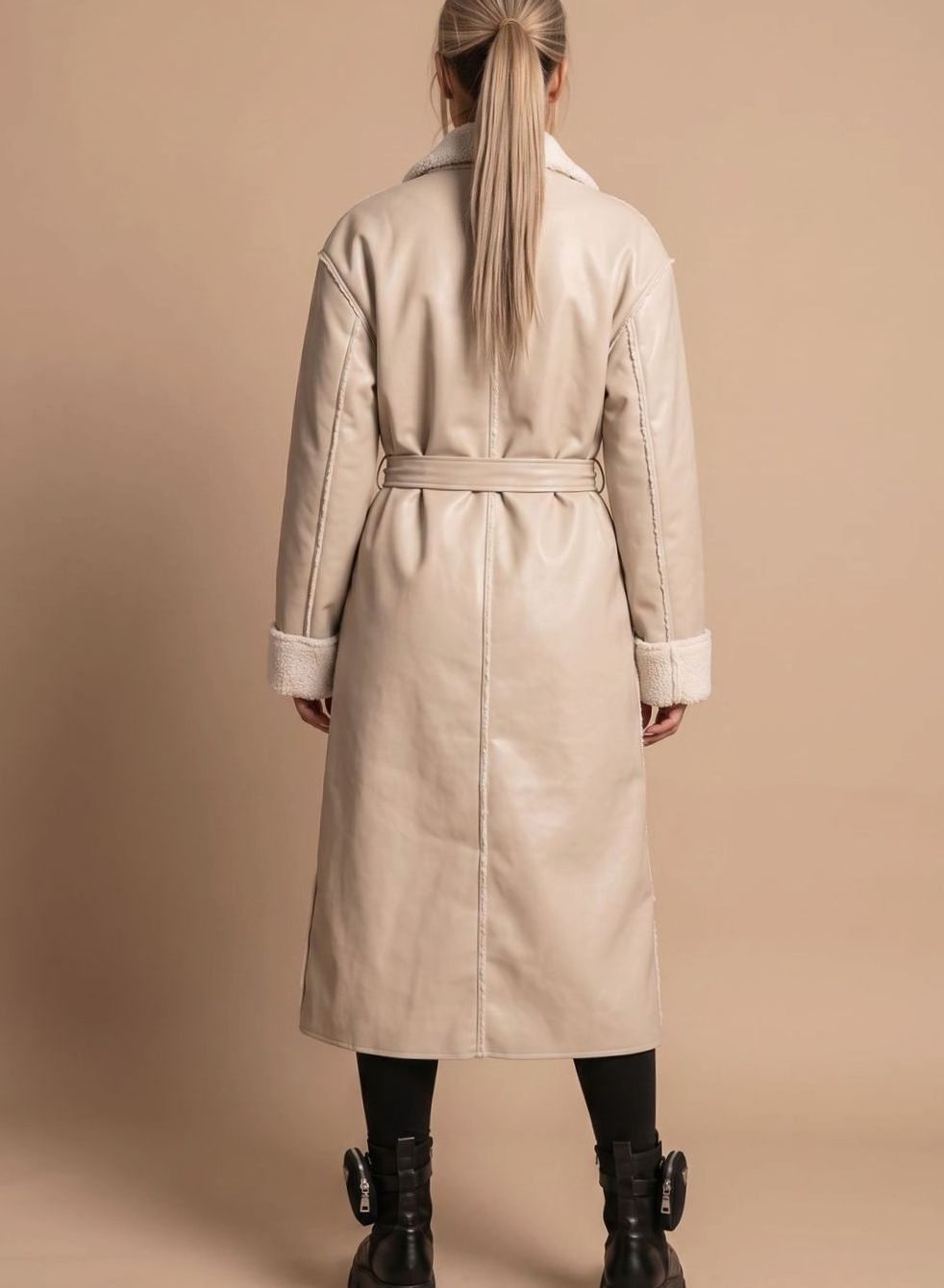 Clara Long Faux Leather Fleece Coat