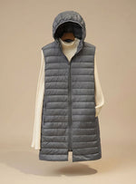 Emilia Long Sleeveless Quilted Puffer Vest with Hood