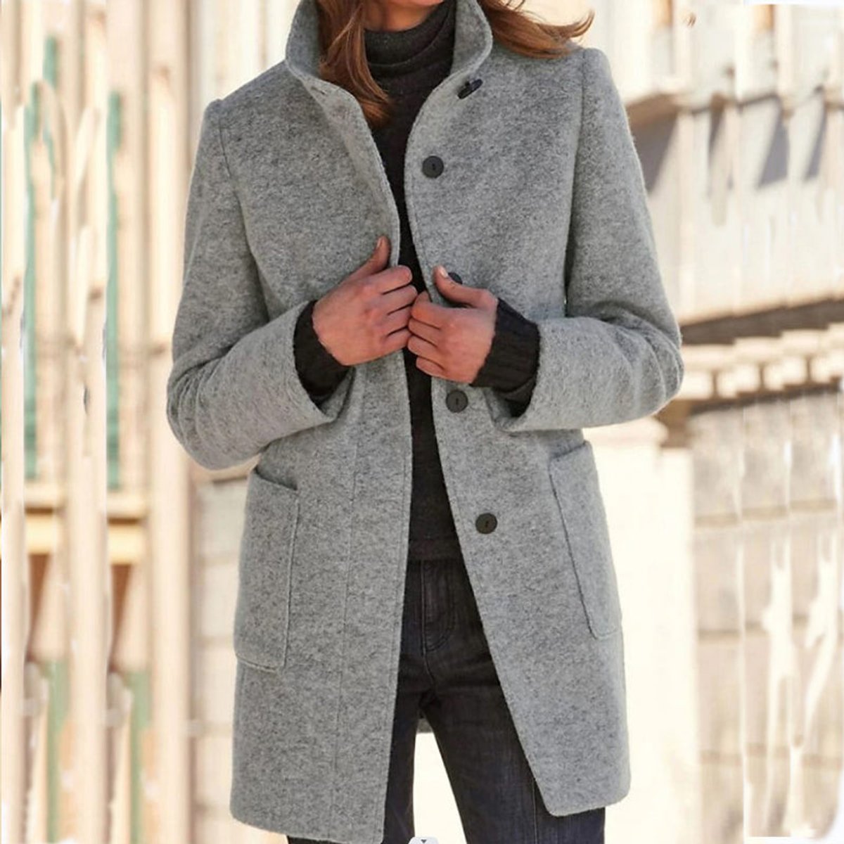 Marlene Stand Collar Wool Coat