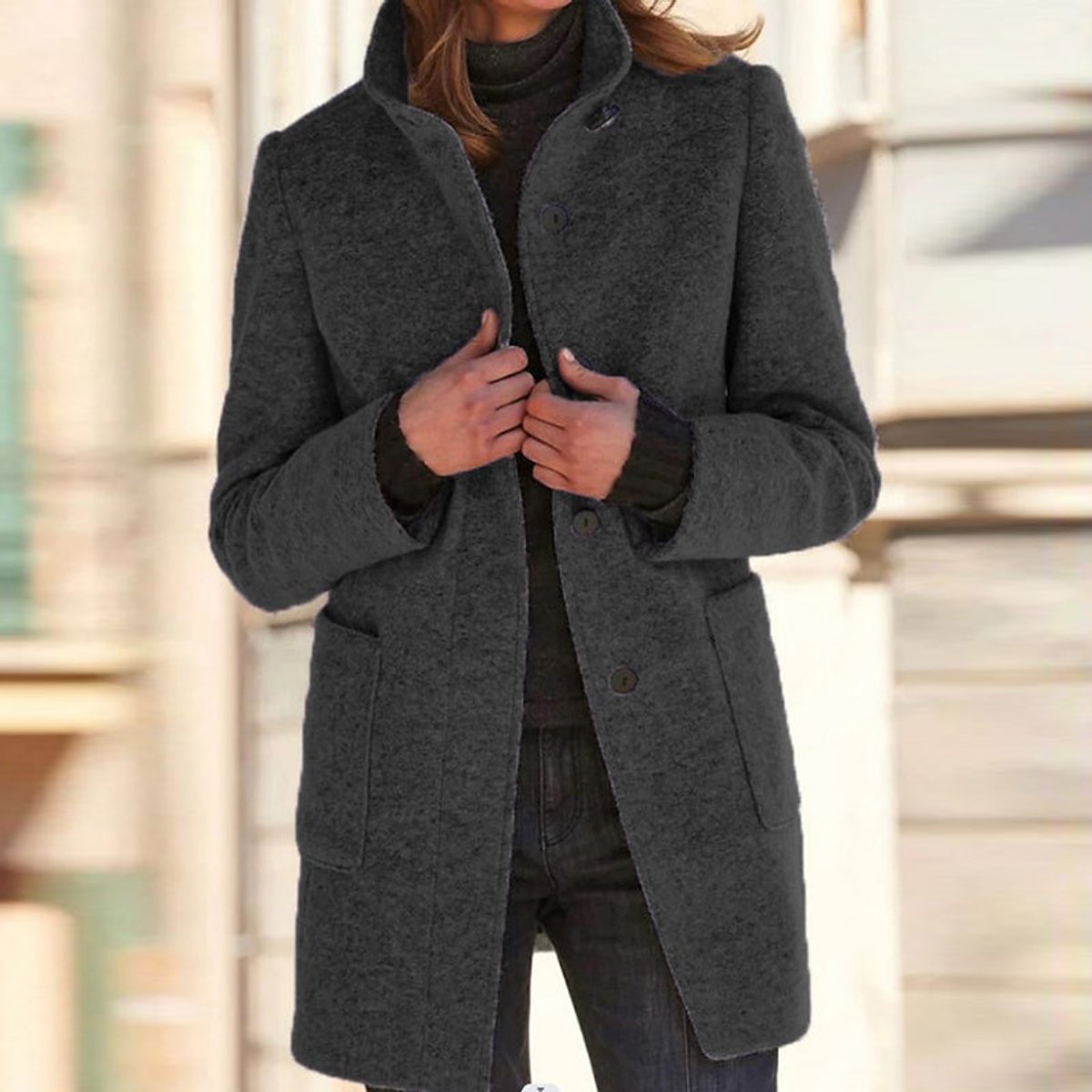 Marlene Stand Collar Wool Coat