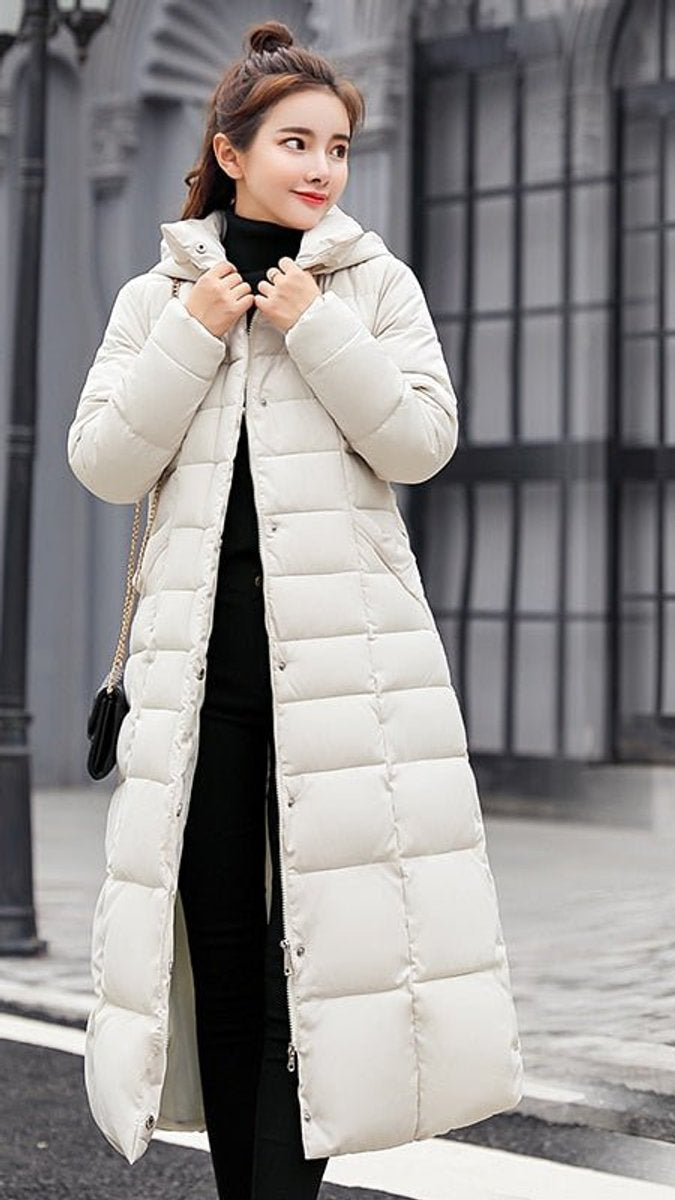 Nora Long Quilted Winter Coat with Faux Fur Hood