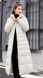 Nora Long Quilted Winter Coat with Faux Fur Hood