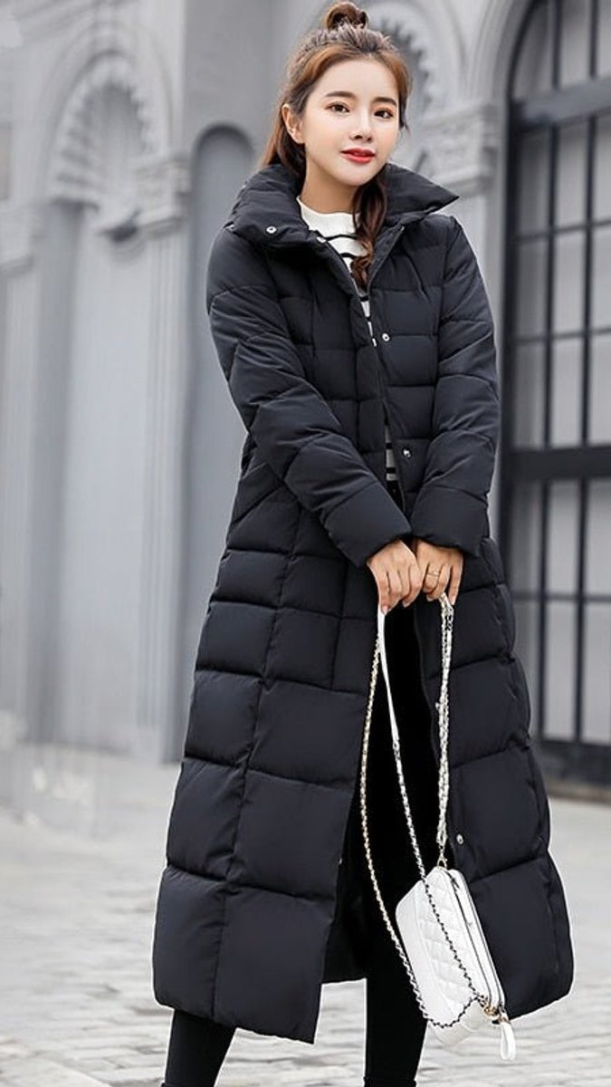Nora Long Quilted Winter Coat with Faux Fur Hood