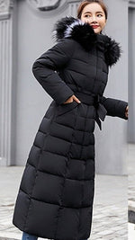 Nora Long Quilted Winter Coat with Faux Fur Hood