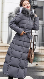 Nora Long Quilted Winter Coat with Faux Fur Hood