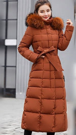 Nora Long Quilted Winter Coat with Faux Fur Hood