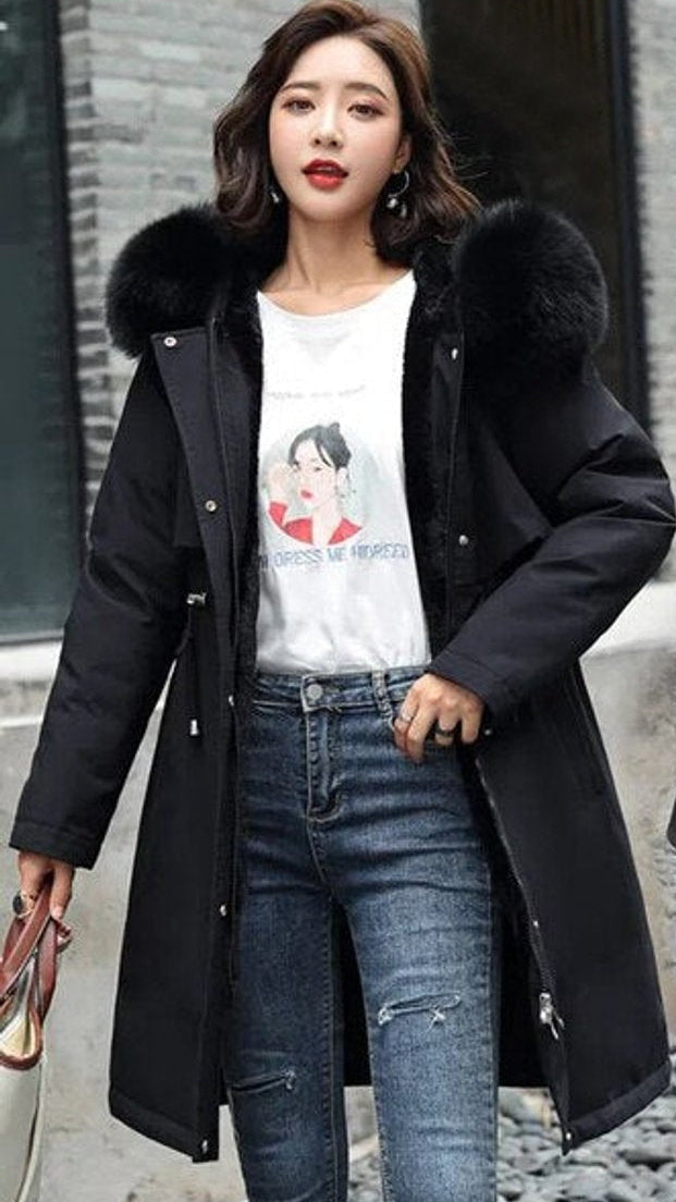 Nora Longline Wool Parka with Faux Fur Trim