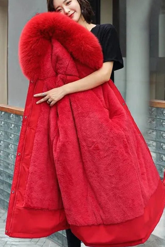 Nora Longline Wool Parka with Faux Fur Trim