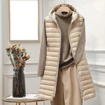 Clara Sleeveless Long Quilted Hooded Vest