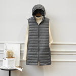 Clara Sleeveless Long Quilted Hooded Vest