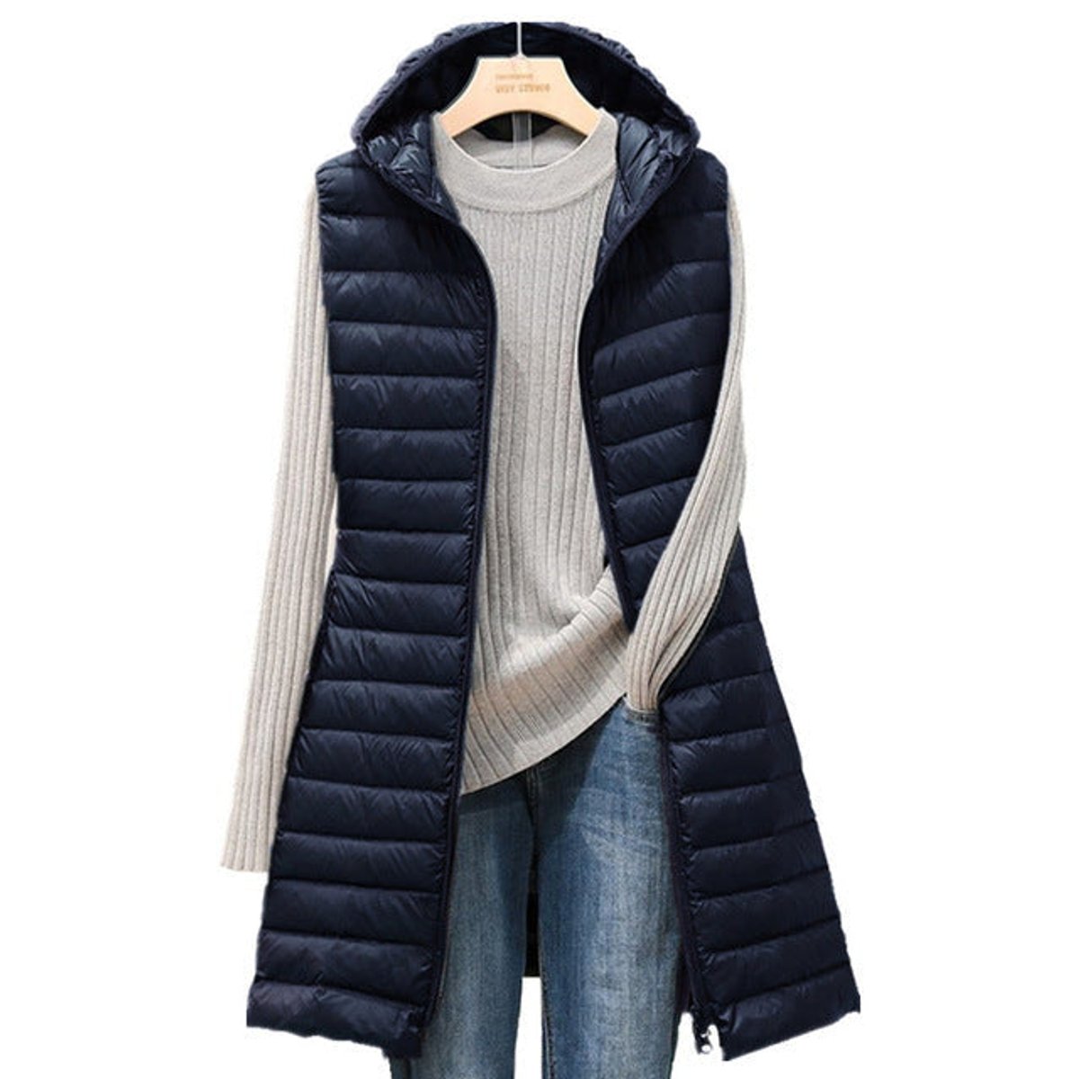 Clara Sleeveless Long Quilted Hooded Vest