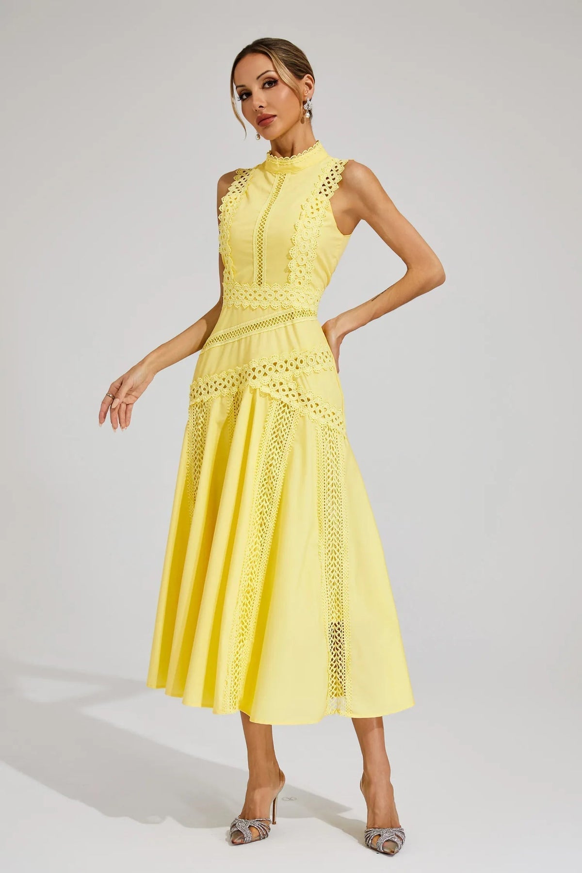 Caroline | Sleeveless Lace Midi Wedding Guest Dress