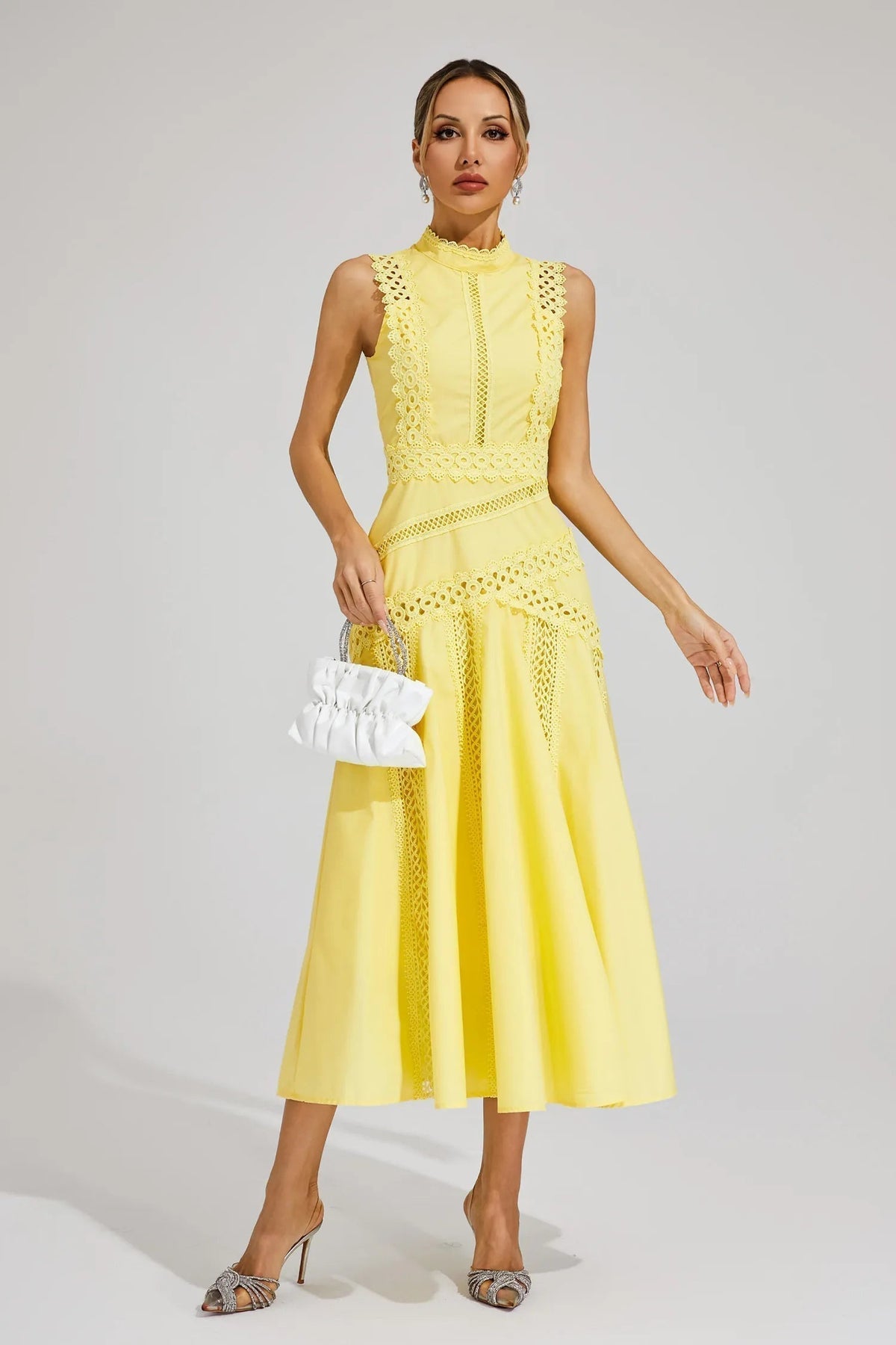 Caroline | Sleeveless Lace Midi Wedding Guest Dress