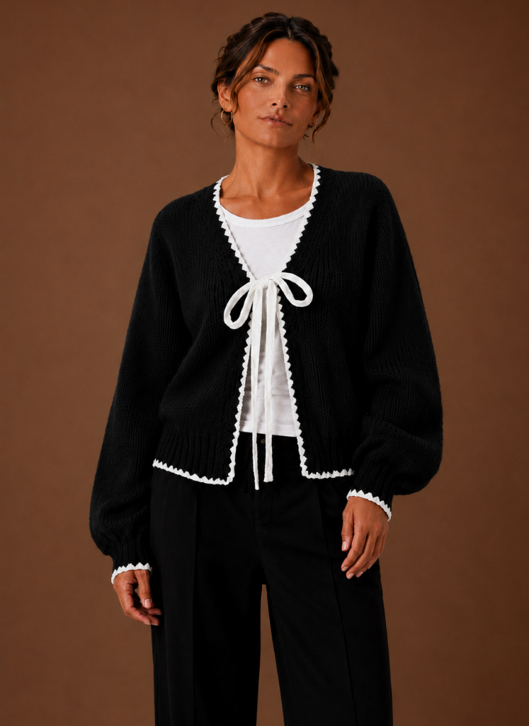 Scalloped Trim Cardigan for Women - Bow Front | Areleon