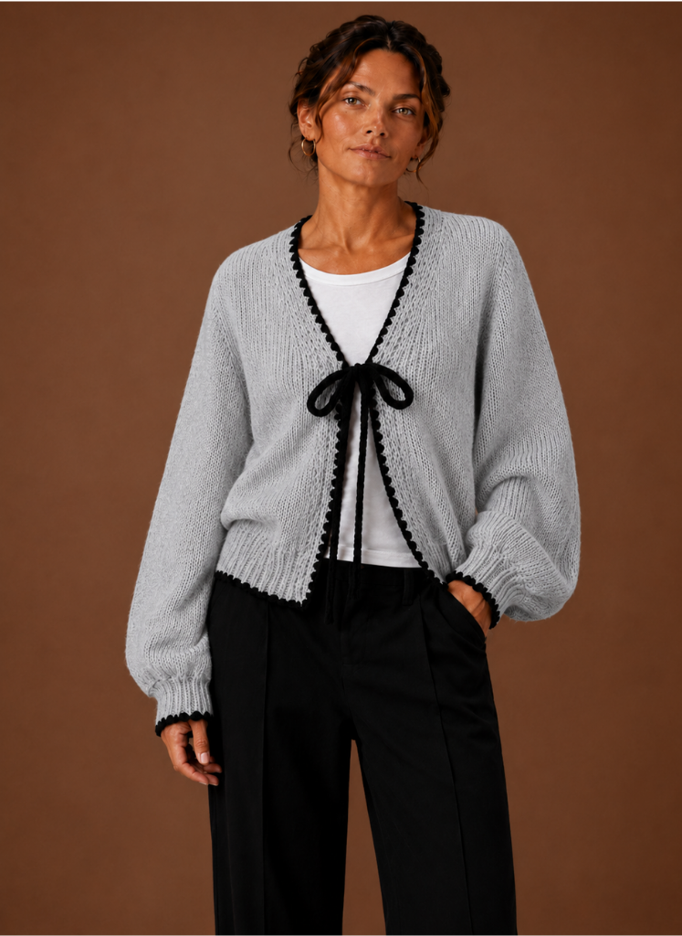 Scalloped Trim Cardigan for Women - Bow Front | Areleon