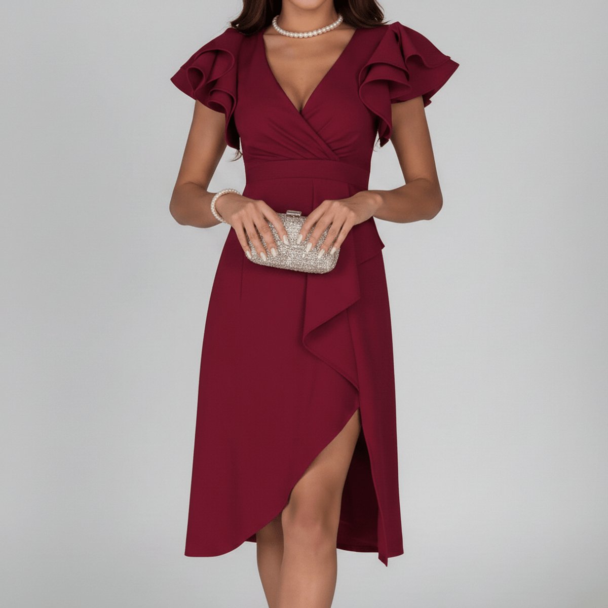 Florence Wrap Dress with V-Neck and Ruffle Sleeves