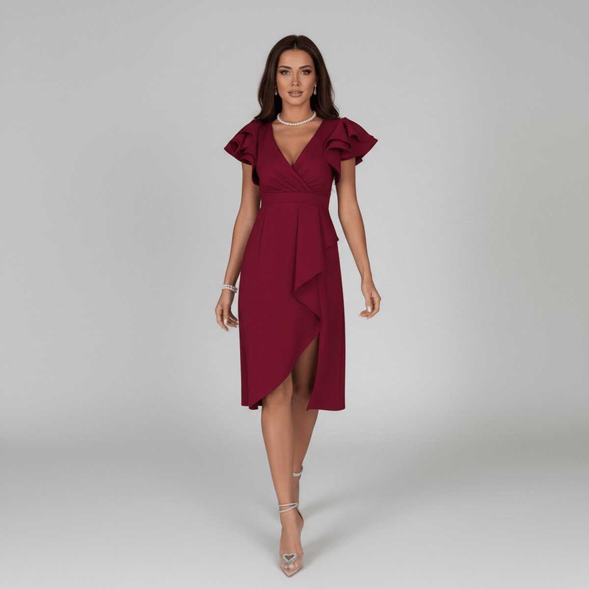 Florence Wrap Dress with V-Neck and Ruffle Sleeves