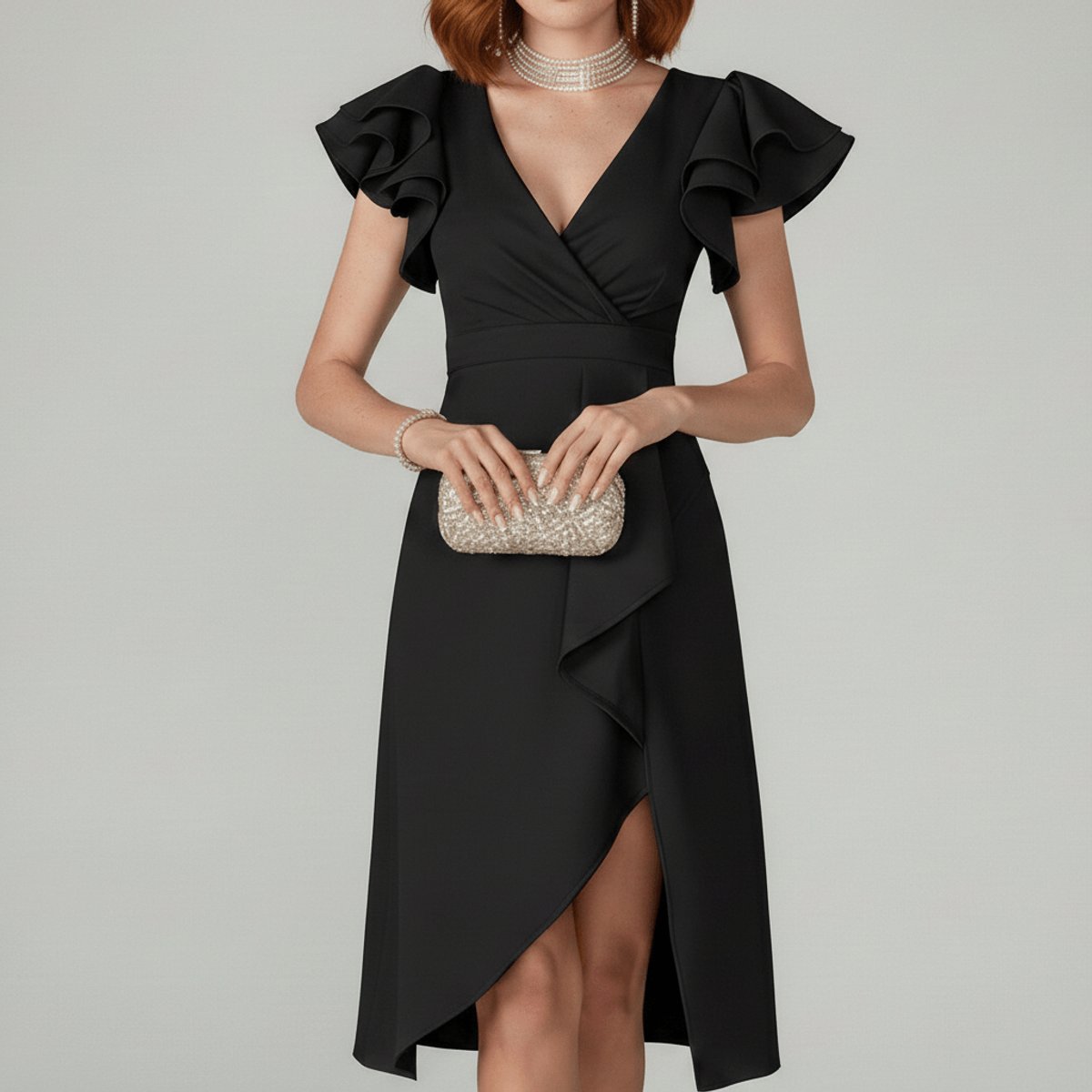 Florence Wrap Dress with V-Neck and Ruffle Sleeves