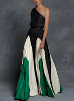 Isla Pleated One-Shoulder Colorblock Maxi Dress