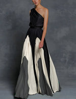 Isla Pleated One-Shoulder Colorblock Maxi Dress