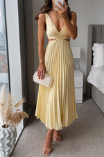 Evelyn Pleated Cut-Out Maxi Dress with V-Neck
