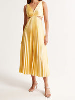 Evelyn Pleated Cut-Out Maxi Dress with V-Neck