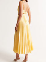 Evelyn Pleated Cut-Out Maxi Dress with V-Neck
