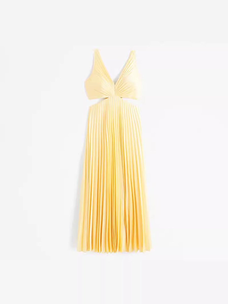 Evelyn Pleated Cut-Out Maxi Dress with V-Neck
