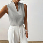 Katharina Sleeveless Striped Mock Neck Blouse