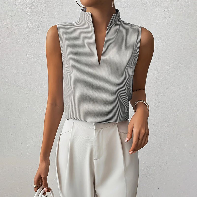 Katharina Sleeveless Striped Mock Neck Blouse
