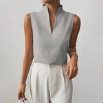Katharina Sleeveless Striped Mock Neck Blouse