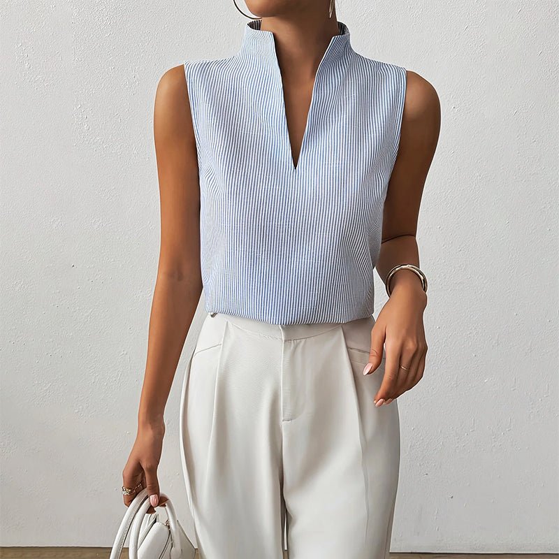 Katharina Sleeveless Striped Mock Neck Blouse