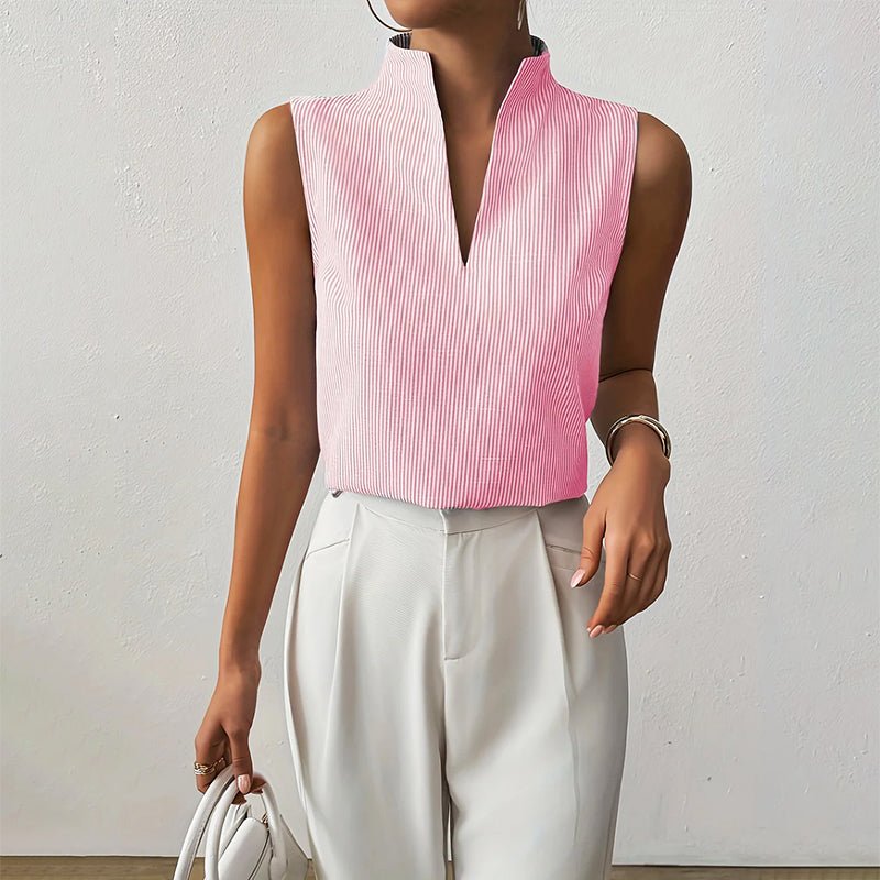 Katharina Sleeveless Striped Mock Neck Blouse