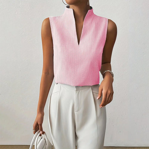 Katharina Sleeveless Striped Mock Neck Blouse