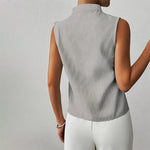 Katharina Sleeveless Striped Mock Neck Blouse
